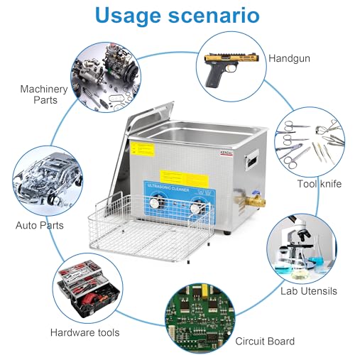 Kendal Commercial Grade 360watts 12L Ultrasonic Cleaner 40kHz with Knobs Timer&Heater Cleaning Machine, for Watch Instruments Industrial Parts Excellent Cleaner Solution