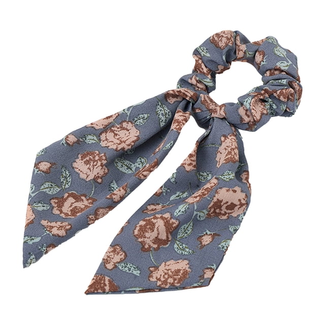 Vintage Flower Hair Scrunchies Print Scarf Satin Ribbon Hair Tie