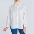 thumbnail image 5 of AherBiu Business Casual Tops for Women Long Sleeve Button Down Shirts Oversized Lapel V Neck High Low Blouse, 5 of 5