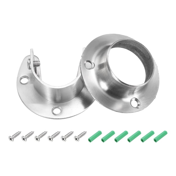 Uxcell 2 Pack Closet Pole Sockets, 1-1/4" Stainless Steel Flange Rod Holder, 0.8" Height Closet Rod End Supports with Screws for Closet Wardrobe Shower Curtain