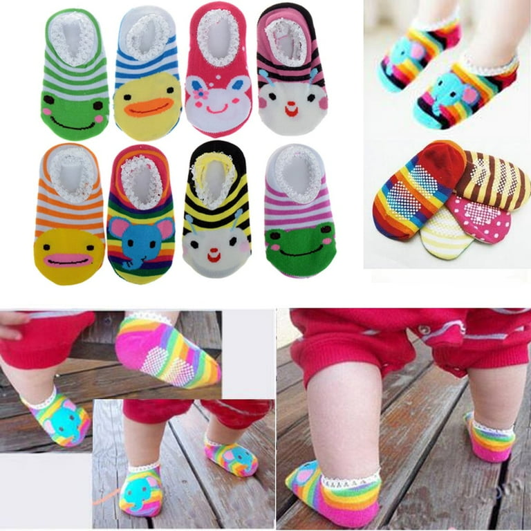 5 pairs of anti skid socks for babies and toddlers suitable for babies from 6 to 18 months old cute animal striped invisible boat socks baby socks