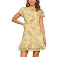 thumbnail image 1 of INSPIRE CHIC Vestido de Chifón Floral con Volantes y Manga de Volante, Cuello en V, Cintura Ajustable, por encima de la Rodilla, Talla M, Amarillo Claro, 1 of 6