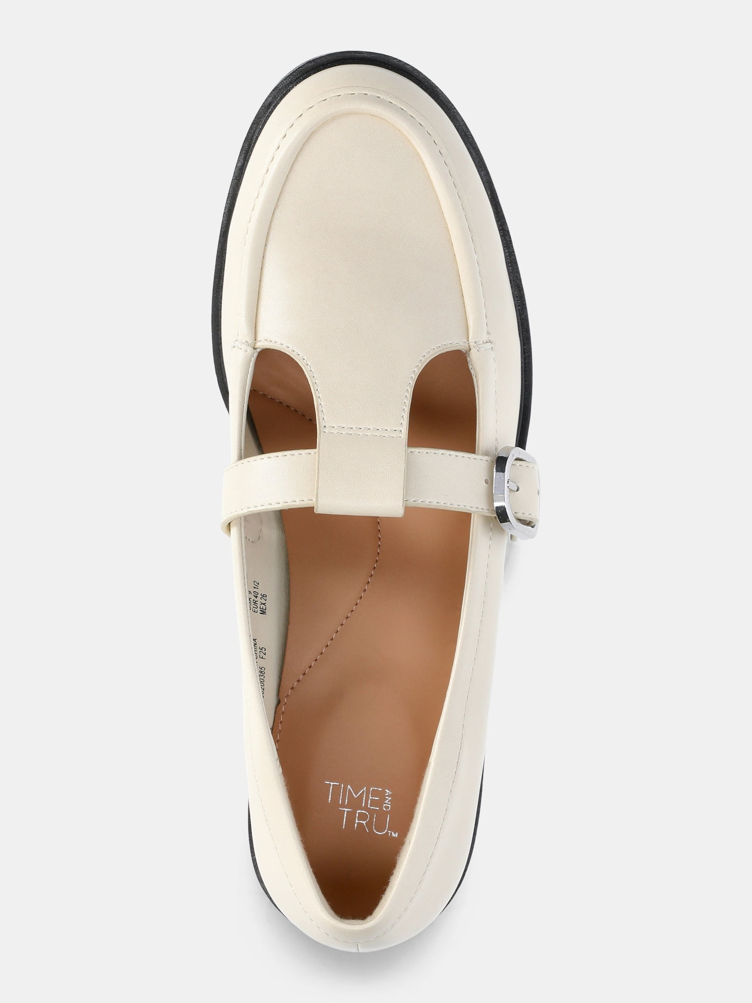 Time and Tru Women's Faux Leather T Strap Mary Jane Loafers