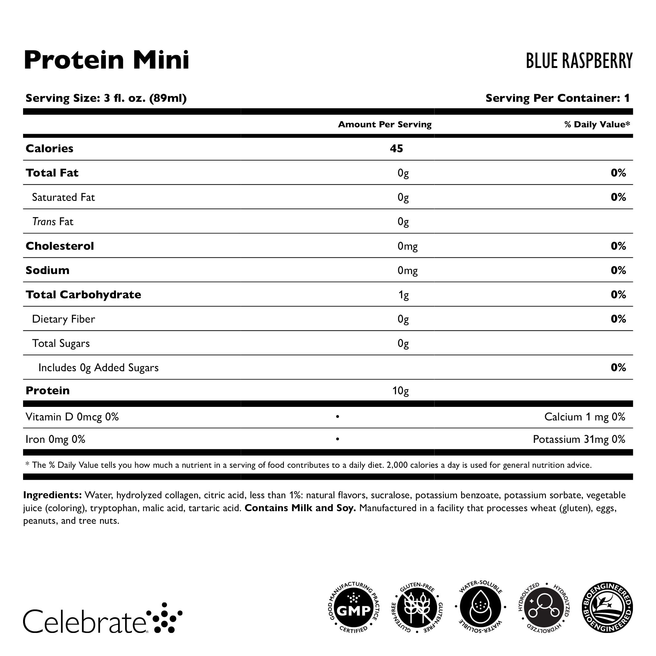 Celebrate Vitamins Collagen Mini Drink, Blue Raspberry, 12 count