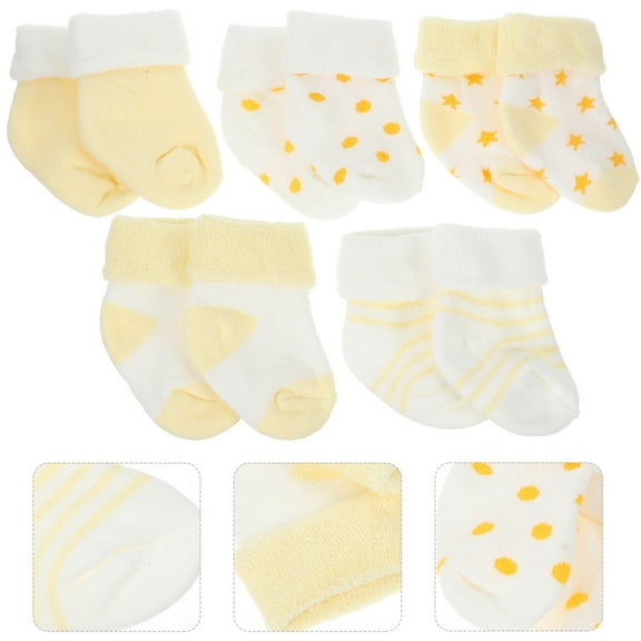 HEANUJJ 5 Pairs Newborn Baby Boy Cotton Mid-Calf Socks, Soft Warm Yellow Baby Socks for Comfort and Breathability