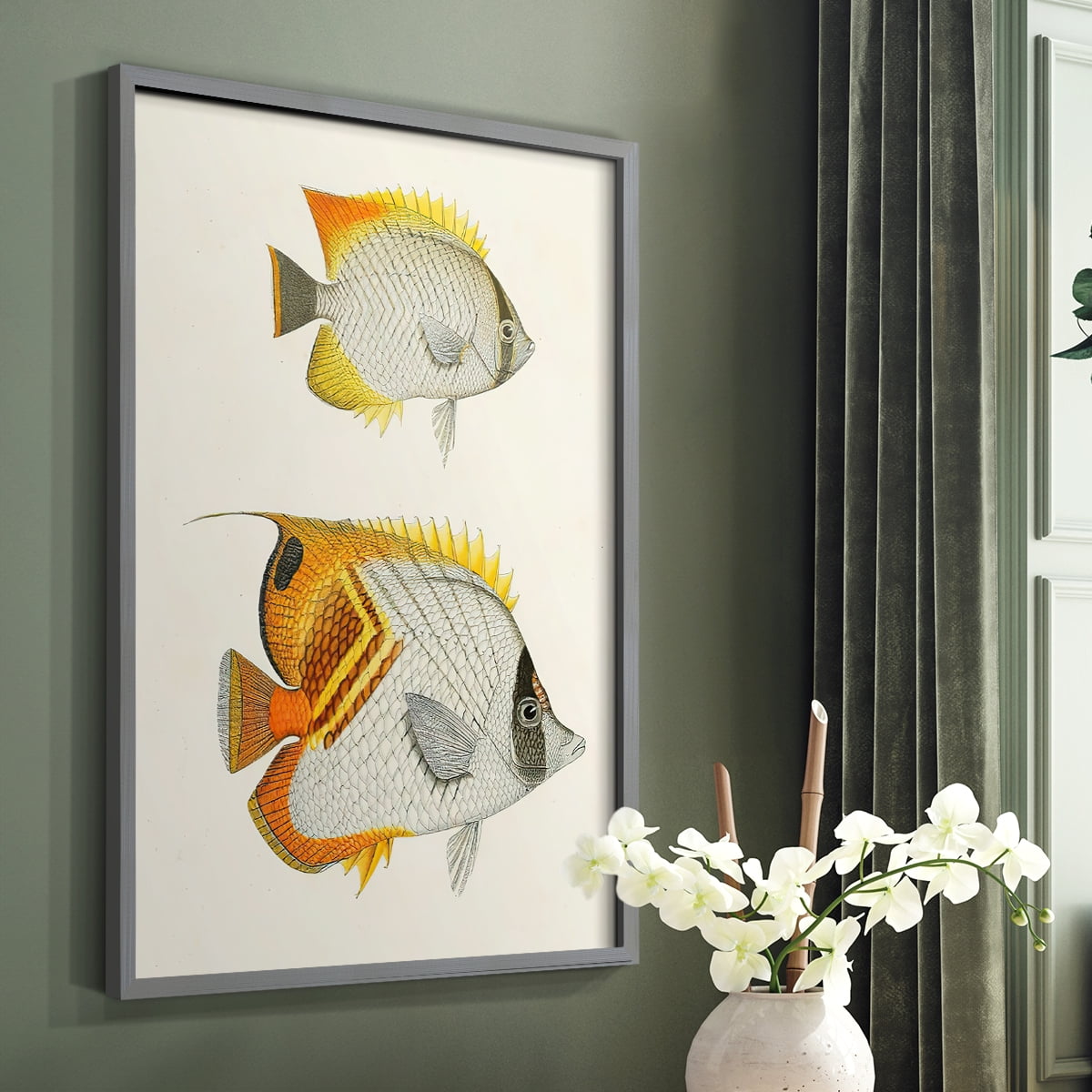 Yellow & Grey Fish I Framed Print - Solid Wood in Single Picture Frame Solid Wood 2 Framed Print