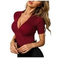 thumbnail image 1 of Yuyuzo Hauts de Sortie pour Femmes Manches Courtes Col en V Profond Ajusté Extensible Basique, 1 of 7