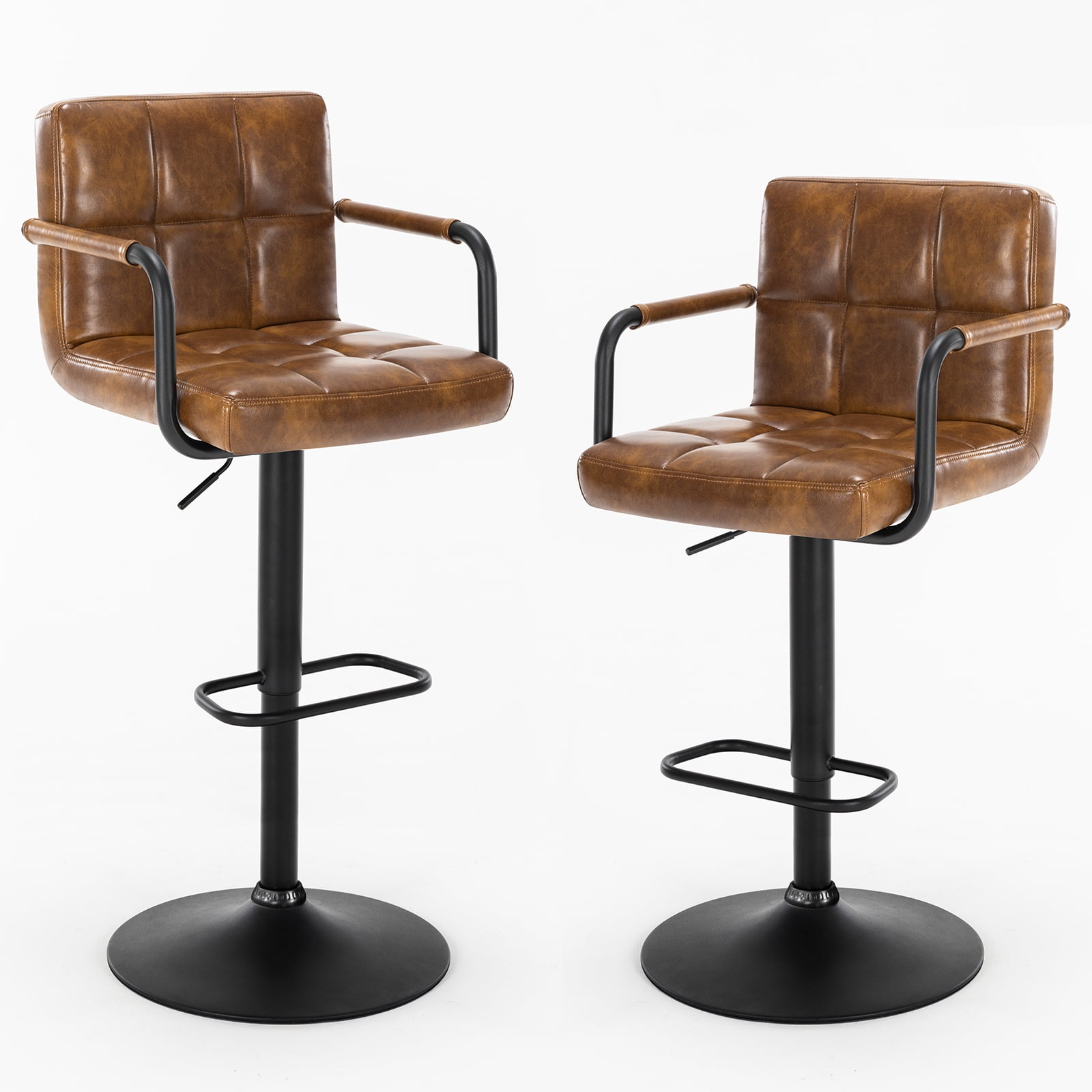 Furniliving 30" Height Adjustable Swivel Bar Stools Armrest Back