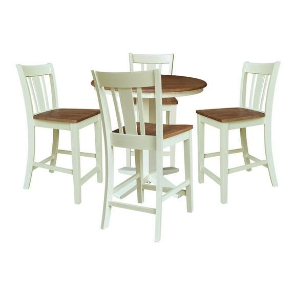 International Concepts 36" Solid Wood Round Top Dining Table with 4 Counter Height Stools