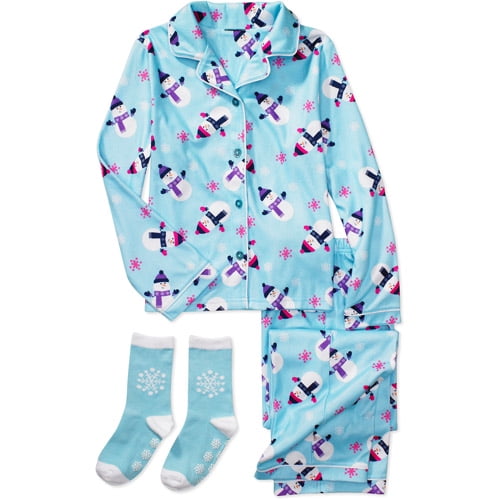 Faded Glory Girls' ButtonDown Pajamas with Socks