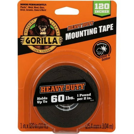 Gorilla Heavy Duty Mounting Tape - 10 ft Length x 1" Width - 1 Each - Black | Bundle of 5 Each