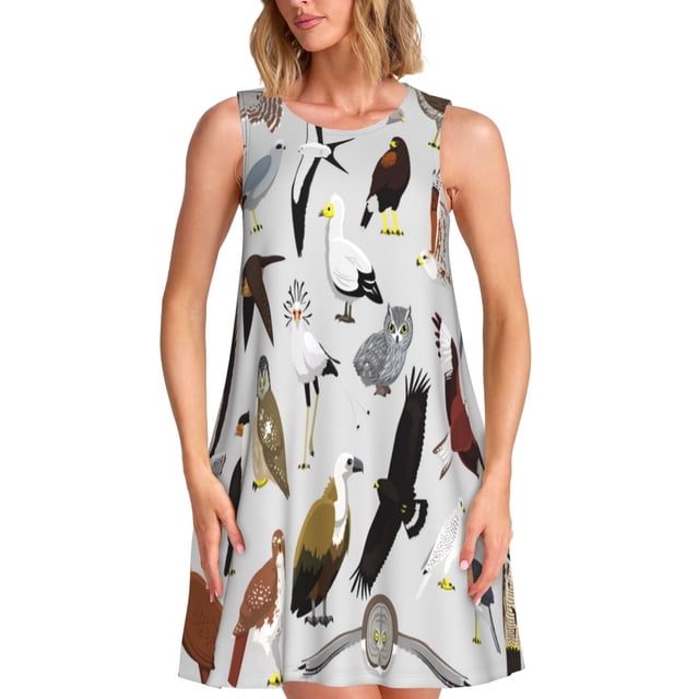 Balery Animal Bird Vestidos de verano para mujer con estampado: vestido holgado sin mangas, vestido playero informal y cómodo para días calurosos.