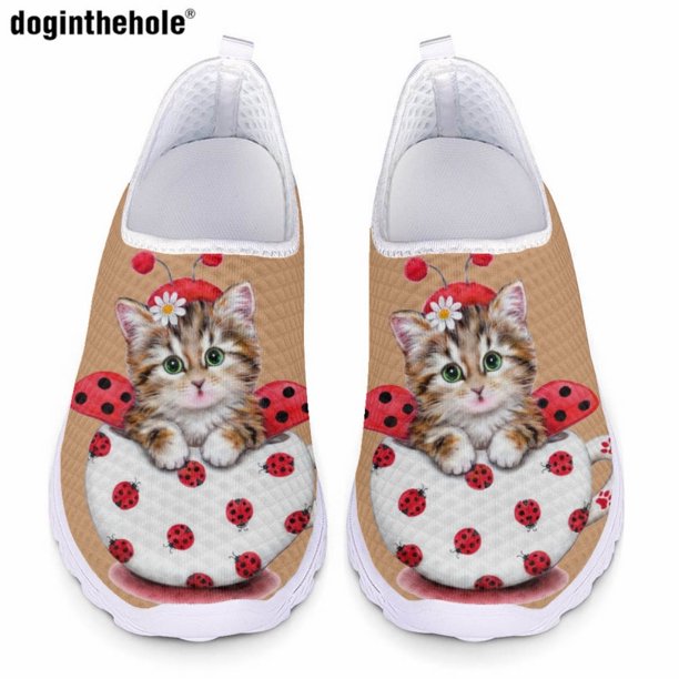 Doginthehole - Zapatos de malla transpirables de verano para mujer, zapatillas planas informales de moda para mujer, bonitos zapatos de enfermería para hospital con gatito