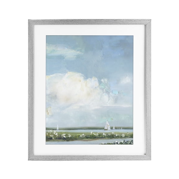 Stupell Industries Coastal Seaside Sailing Along Meadow Gray Framed Print Under Glass, 13 x 16, by Sally Swatland