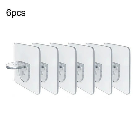 

6PCS Adhesive Shelf Support Pegs Punch-free Clear Cabinet Shelf Wall Hangers