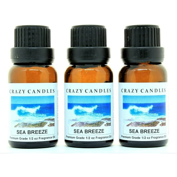 Crazy Candles Sea Breeze 3 Bottles 1/2 Fl Oz Each (15ml) Premium Grade Scented Fragrance Oil (Fresh Ocean Air Aroma) Made in USA