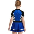 thumbnail image 2 of Aislor Girls Race Car Driver Jumpsuit Glitter Racer Checkerboard Printed Sequins Tutu Dress Royal Blue 8, 2 of 7