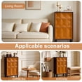 thumbnail image 3 of Mid-Century Modern Accent Cabinet, Narrow Storage Cabinet with Geometric Carved Door, Adjustable Shelf, Gold Handle and Raised Legs for Entryway, Living Room or Hallway, 3 of 9