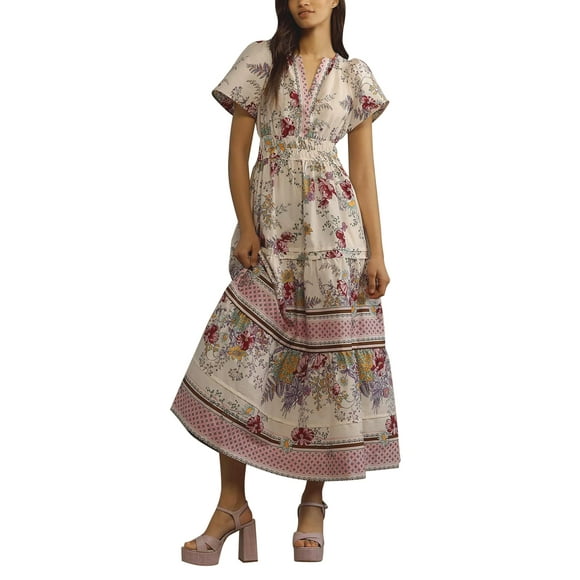 Vestido largo ACCPUR para mujer, estilo bohemio, floral, cuello en V, color morado