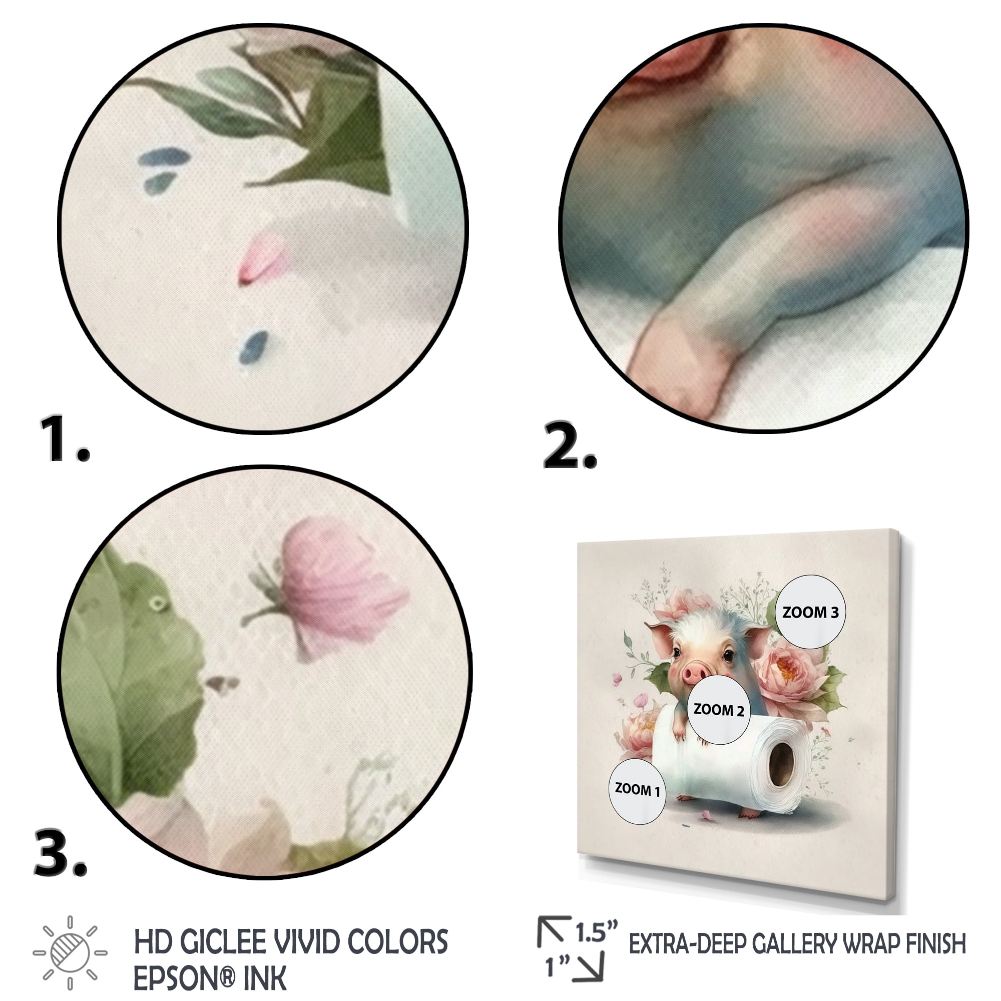 Designart Pig With Roll Of Toilet Paper And Flowers I Canvas Wall Art