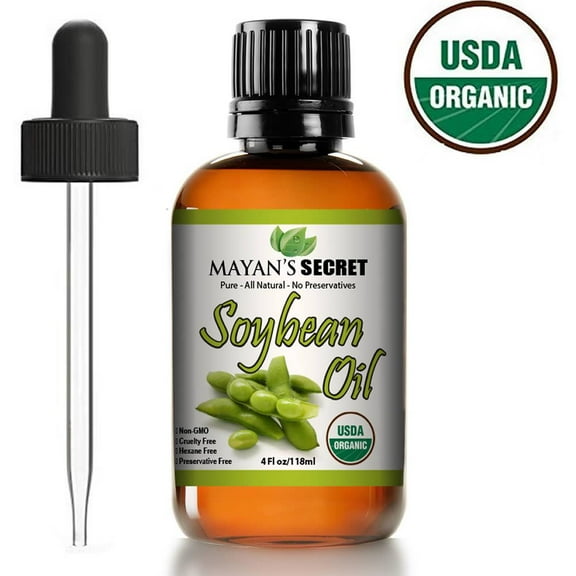 Mayan's Secret Organic Soybean oil Cold Pressed USDA Certified, Pure Natural Oil for Skin, Hair, and Body - 4fl oz