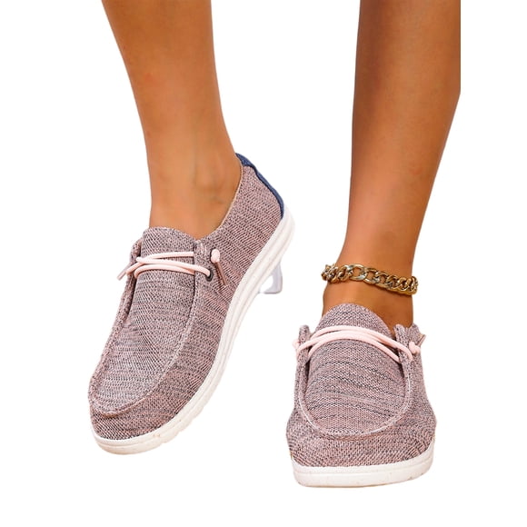 UKAP Womens Casual Shoes Lace Up Flats Slip On Loafers Ladies Canvas Shoe Comfortable Boat Pink 5