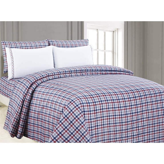Posh Home 6 Piece Sheet Set with 4 Embroidered Pillowcases in Tartan Plaid - Full