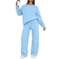 thumbnail image 2 of Women's 2 Piece Casual Outfits Solid Fall Winter Long Sleeve Sweatshirt Tops And Long Pants Set Suits, 2 of 7