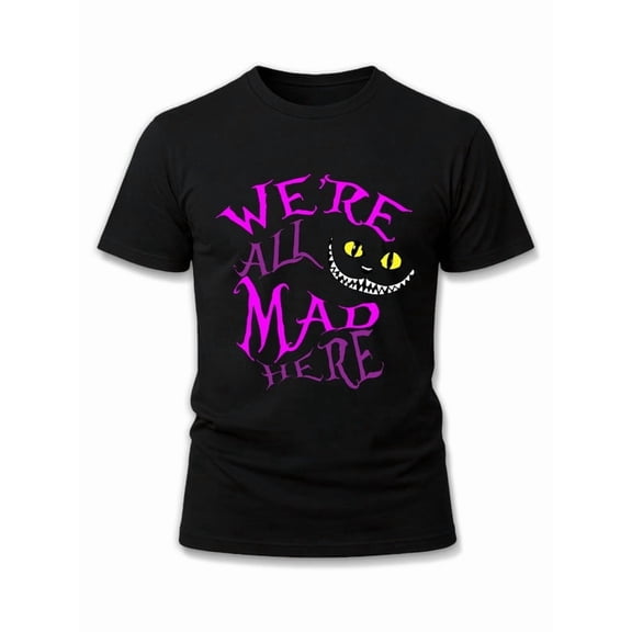 Greenink Cheshire Cat Mad T-Shirt men's t-shirt black 2026 short Unique designs, summer prints Hip-hop street style Classic Unisex Shirt Short Sleeve tshirts