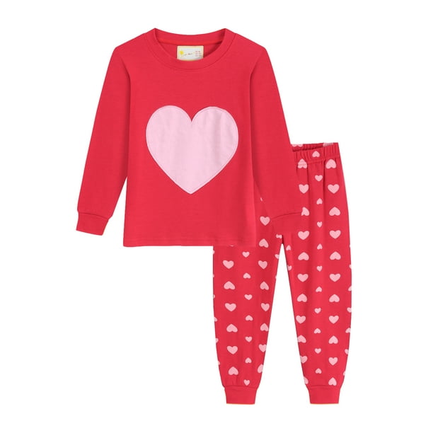 Little hand Girls Pjs Valentine's Day Pajamas Set Long Sleeve Sleepwear 2-7t