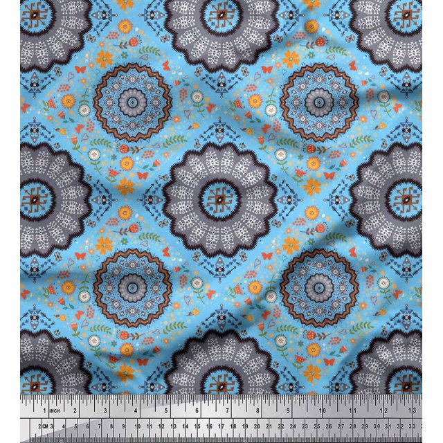 Soimoi Georgette Viscose Fabric Floral Mandala Print Fabric by Yard 42 Inch Wide