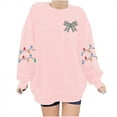 thumbnail image 2 of Valentines Crew Neck Sweatshirt for Women Bow Print Pullover Sweatshirts Long Sleeve Relaxed Fit Tops Fall Winter Pink XL, 2 of 4