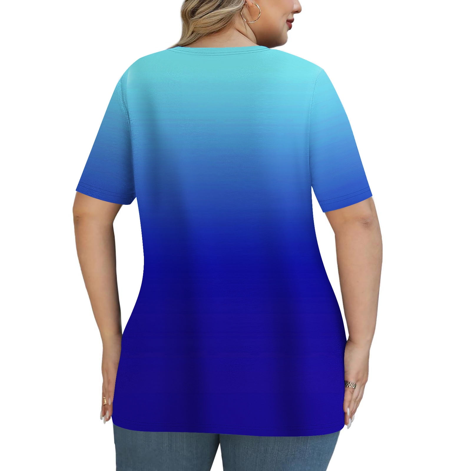 JGGSPWM Women's Plus Size Short Sleeve Criss Cross Neck Summer Trendy Dressy Casual Tunic Tops Tees Blouses Blue 2XL