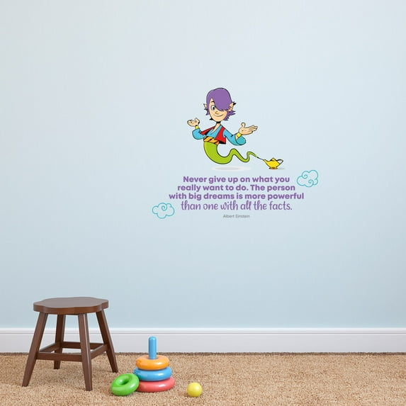 Never Give Up Genie Aladdin Quote Cartoon Quotes Decors Wall Sticker Art Design Decal for Girls Boys Kids Room Bedroom Nursery Kindergarten Home Decor Stickers Wall Art Vinyl Decoration (18x20 inch)