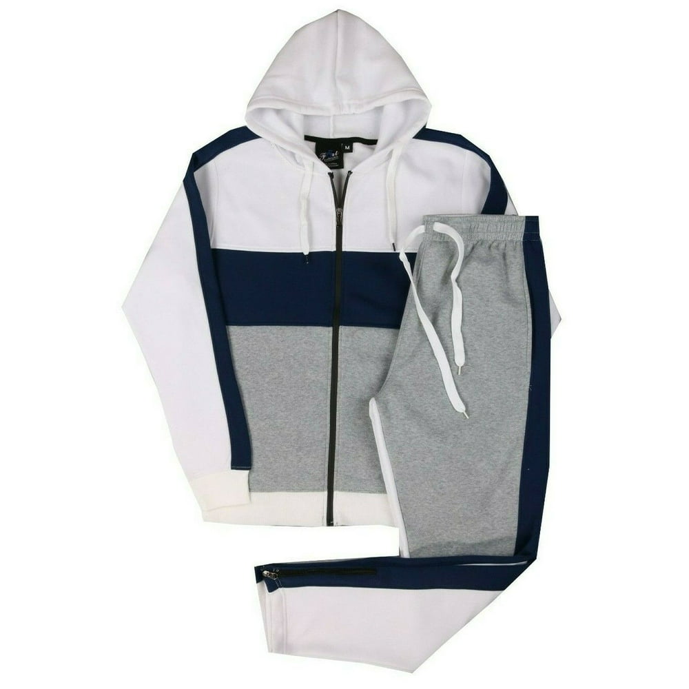 Fort MEN'S JOGGER COLOR BLOCK FLEECE HOODED SWEATSUIT W/DRAWSTINGS