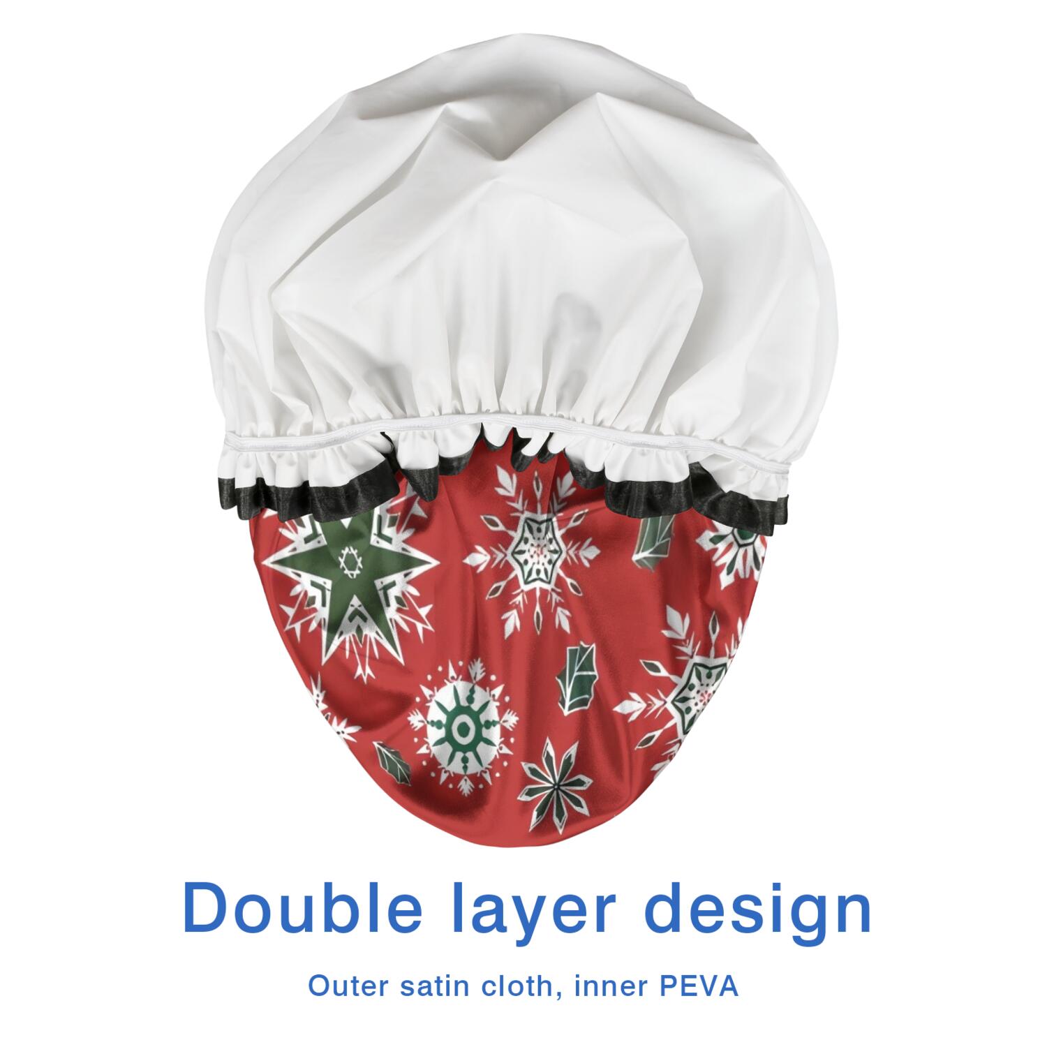 Shower Caps,Red Christmas Snowflake Pattern Waterproof Shower Cap for Women 4 Pieces,Double Reusable Hair Cover for Shower PEVA Elastic Stretch Hem