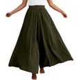 thumbnail image 2 of Women's Culottes Linen Wide Leg Pants Elastic Waist Casual Palazzo Trousers Women Linen Pants Color Army Green Size S, 2 of 6