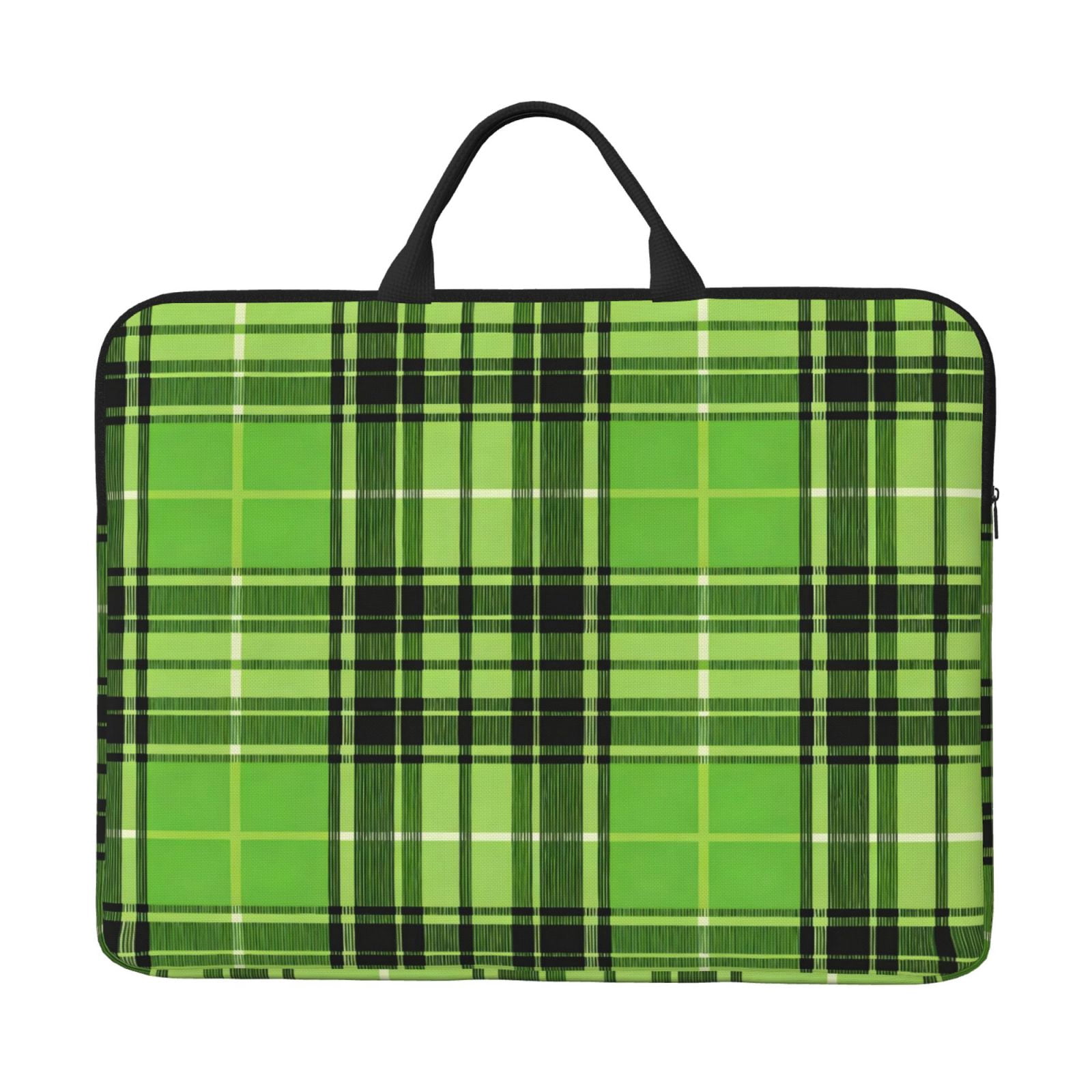 Laptop Sleeve Bag For Women Men 14inch Waterproof Durable Protective Computer Carrying Cover Handle Laptop Case Bag Green And Black Checkered Pattern (2)