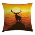 thumbnail image 1 of Antlers Throw Pillow Cushion Cover, Deer at Sunset Adventure Wildlife Panoramic Valley Hill Silhouette, Decorative Square Accent Pillow Case, 20 X 20 Inches, Burnt Sienna Amber Marigold, by Ambesonne, 1 of 2