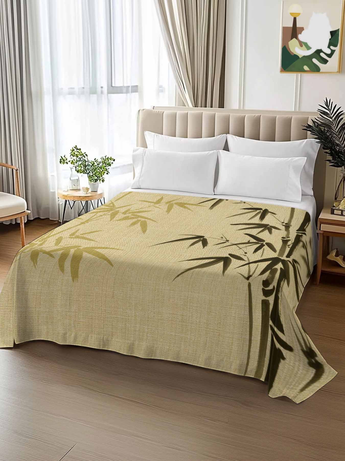 Queen Flat Sheet 90"x102", Vintage Bamboos Soft Lightweight Bedding Flat Sheets Only, Ink Painting Retro Art Rustic Brushed Microfiber Top Bed Sheet, Breathable StainResistant Bedsheets