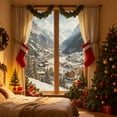 thumbnail image 5 of Oliegs Couverture Rideaux Imprimés des Fêtes 2 Rideaux Plats 2D Imprimés Rouges de Noël avec Flocons de Neige et Branches pour Chambre Salon Fête des Fêtes, 5 of 5