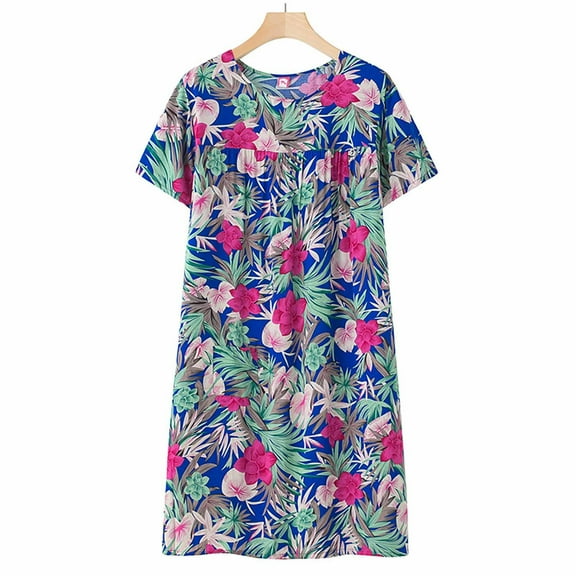 Aligament Plus Size Lounge Sets Nightgowns for Women Summer Cotton Silk Short Sleeve Sleep Dress For Middle Aged Women Loose Fitting Sleepwear