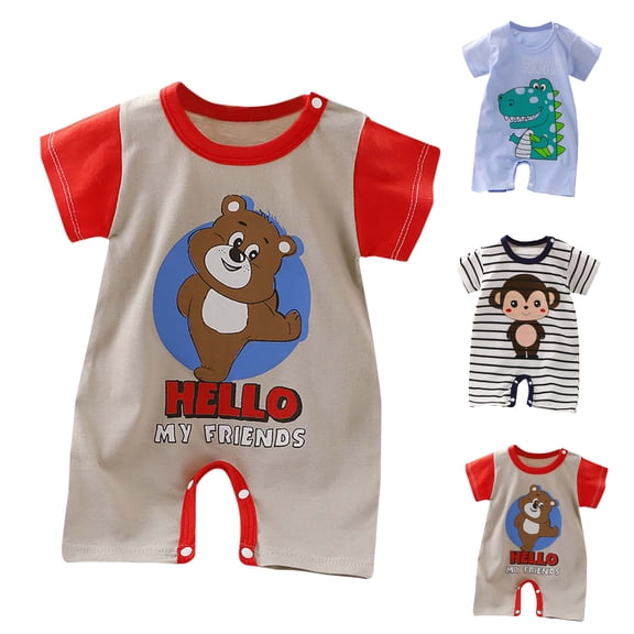 Paiwinds Unisex Baby Newborn Short Sleeve Printed Cotton Crawling Suit Onesie, Breathable Summer Romper for Infant Daily Wear, Playtime and Naps, Soft and Lightweight
