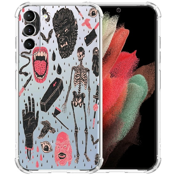 Hippie Skeleton Clear Case for Samsung Galaxy S21 Plus,Aesthetic Art Design Case for Men Women,Unique Trendy Transparent TPU Bumper Case Cover