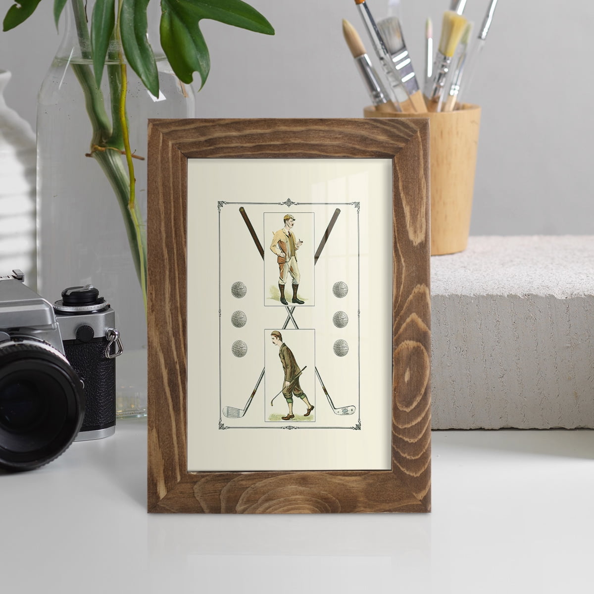 Golfers: H. Hutchinson & John Ball -Framed Print w/glass-Walnut