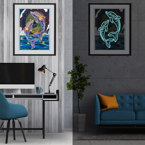 Cuadros Decorativos Parte pintura de diamante en forma especial delfín mosaico de diamantes de imitación luminoso arte del hogar Tmvgtek embutido en tela