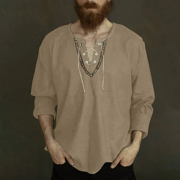 Herrnalise Mens Linen Beach Tee Shirts Cotton Hippie Shirts V Neck Long Sleeve Tunic Big and Tall Yoga Shirt Valentine's Day For Him