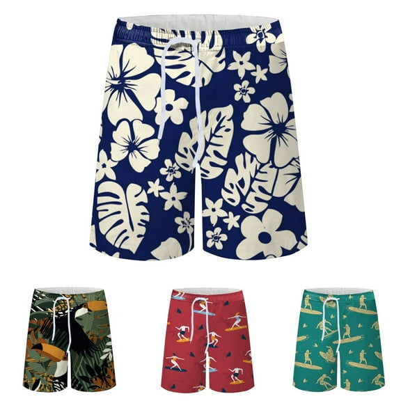 Jacenvly 2024 New Summer Mens Shorts Men Printing Breathable Seaside Vacation Beach Shorts Swimming Trunks Tropical Breathable Fashion Short Trousers Black