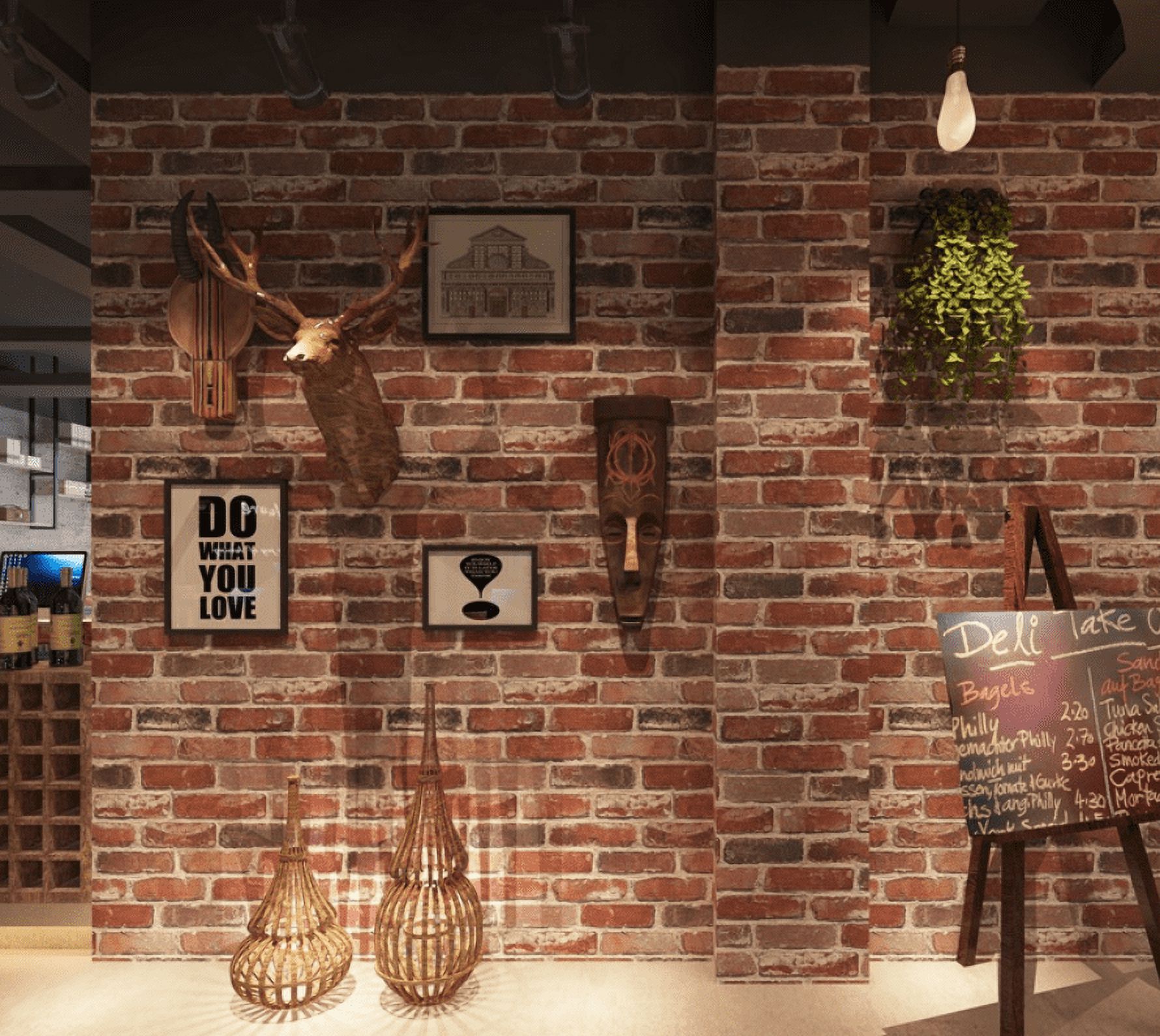 Laiman Flat Faux Brick Stone Wallpaper Roll 3D Effect Blocks Vintage Home Decoration Multi Countryside Red