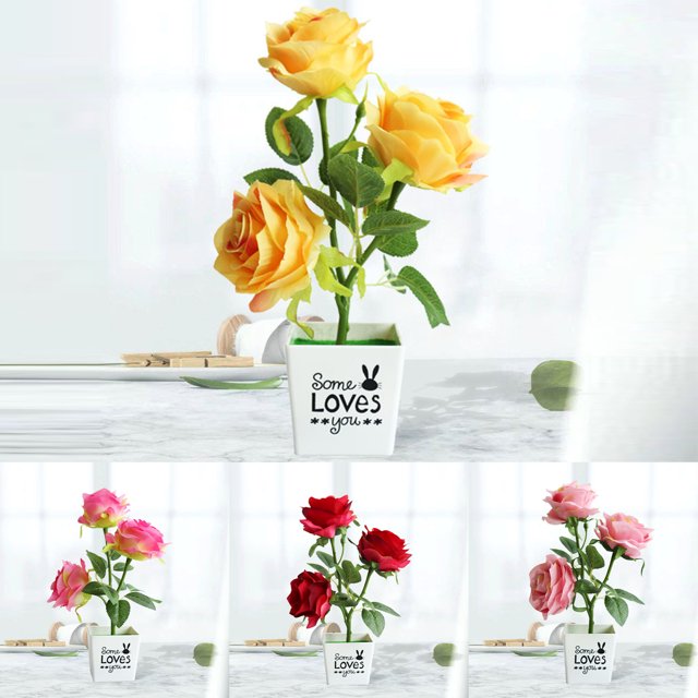 Gwong Decoración hogareña 1 Set Artificial Potted Plant Sin Olor DIY Plastic Simulación Ornamental Rose Flower para Interior Gwong 21068841